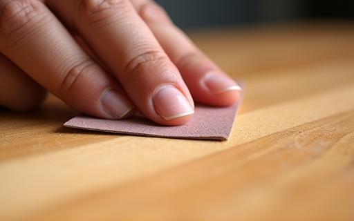 Detalle de lijado y barnizado en una mesa de madera